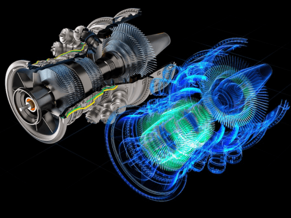 Engineering software visualization of a jet engine cross-section