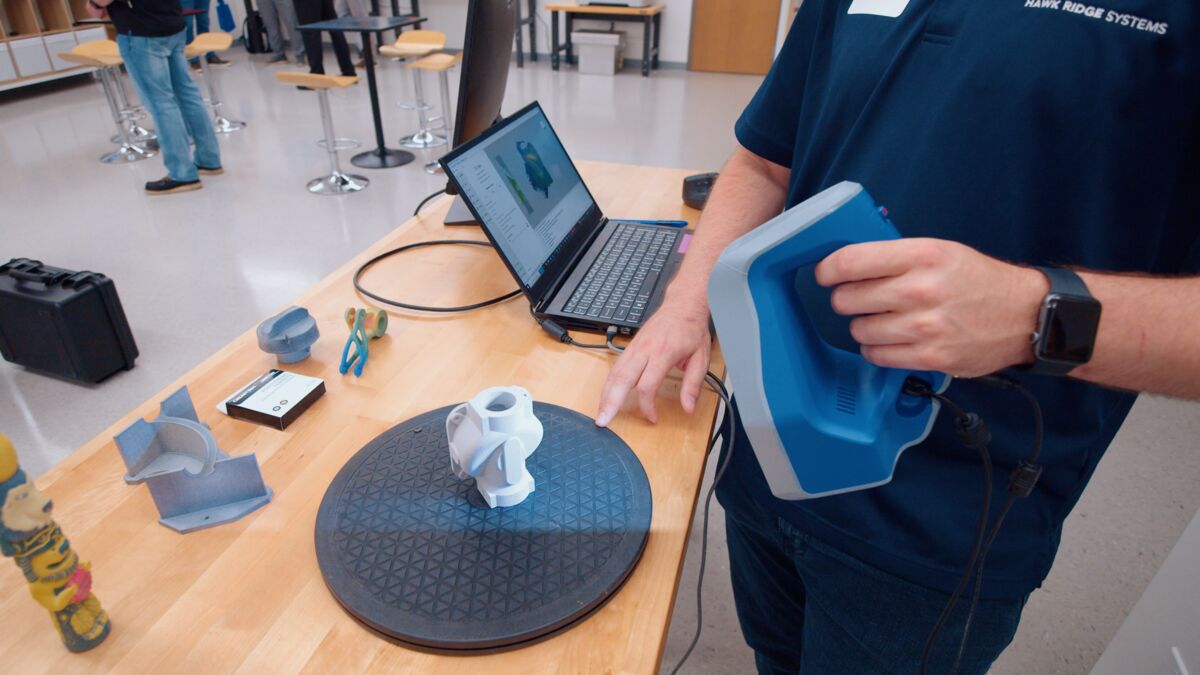 person using artec space spyder 3d scanner