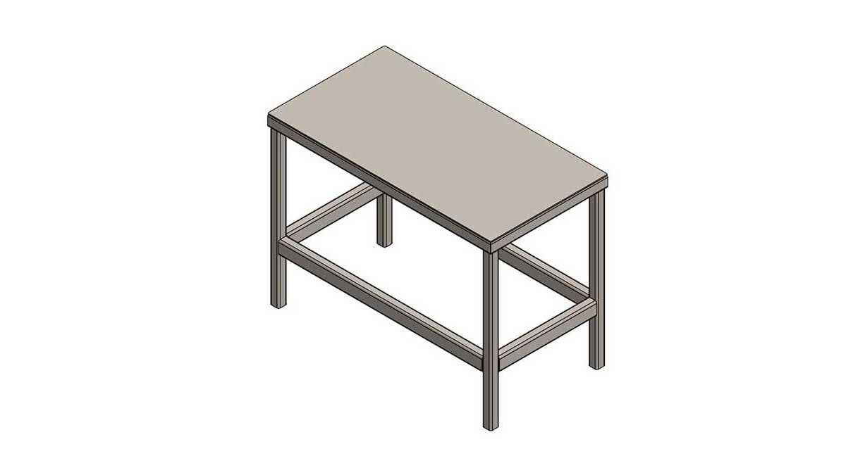 SOLIDWORKS weldment model of a steel work table frame