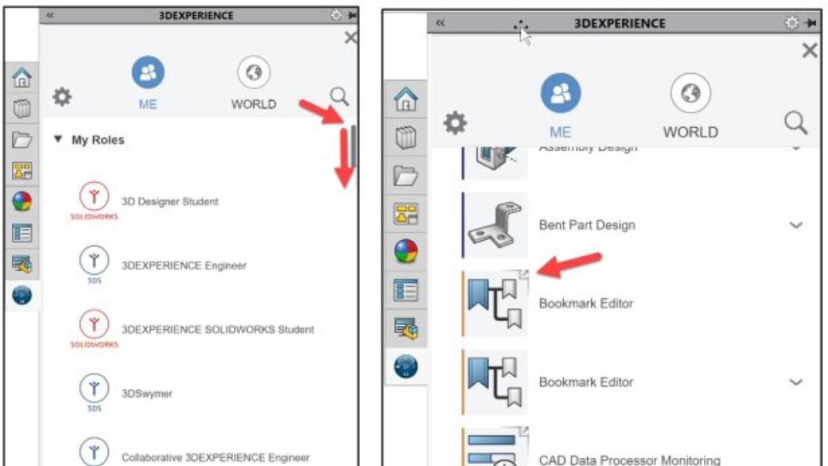 3DEXPERIENCE app compass showing the Bookmark Editor role and app tiles