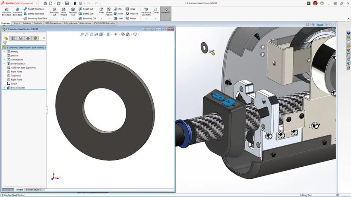 SOLIDWORKS 2026 assembly with a component from another 3DEXPERIENCE tenant loaded