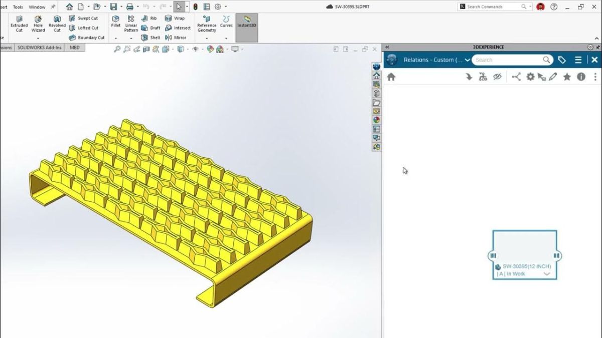 SOLIDWORKS 2026 sheet-metal tray with the 3DEXPERIENCE collaboration panel open inside the CAD window