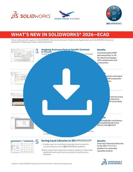 What's New in SOLIDWORKS 2026 ECAD one-page summary with download icon