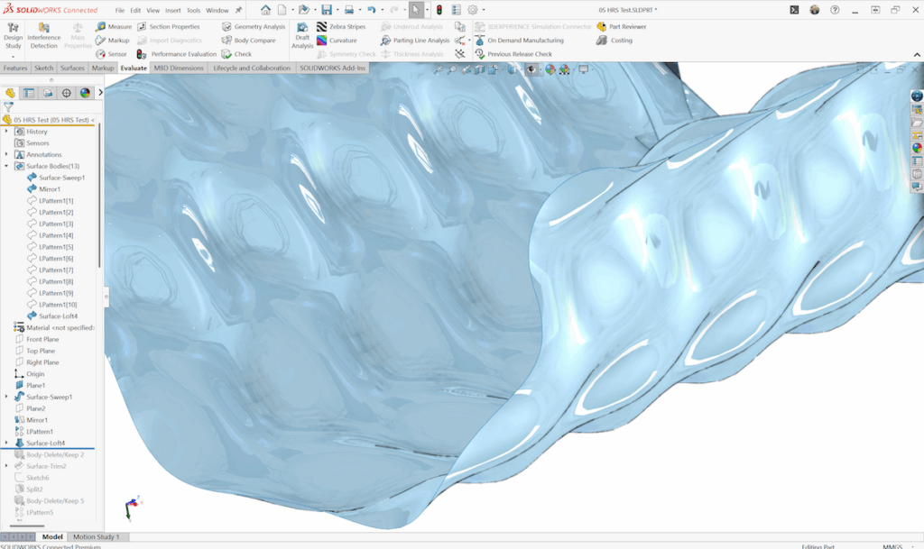 Designing surface parts for water cooling in SOLIDWORKS 