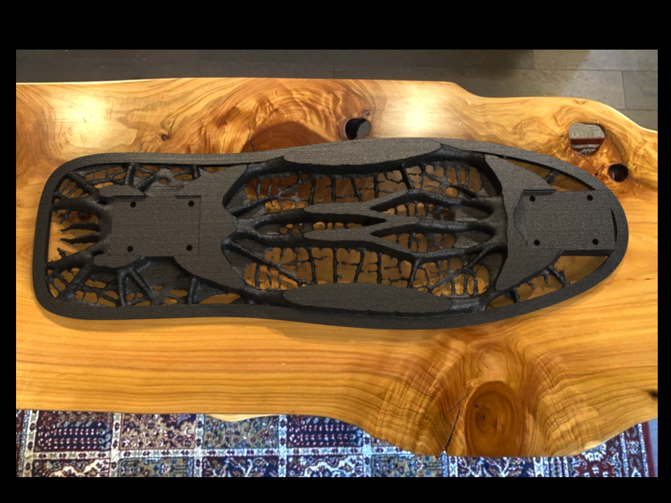 CATIA Topology Optimization board, photo-rendered in SOLIDWORKS Visualize.