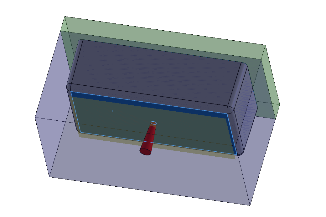 SOLIDWORKS mold model with surface offset from the bottom face