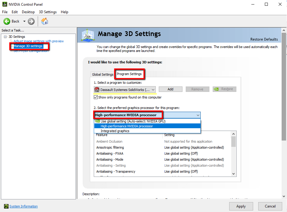 Dual Graphics Cards Causing Issues with SOLIDWORKS Graphical Display