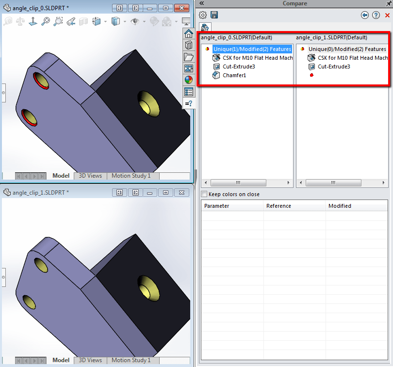 Compare Features using SOLIDWORKS Utilities