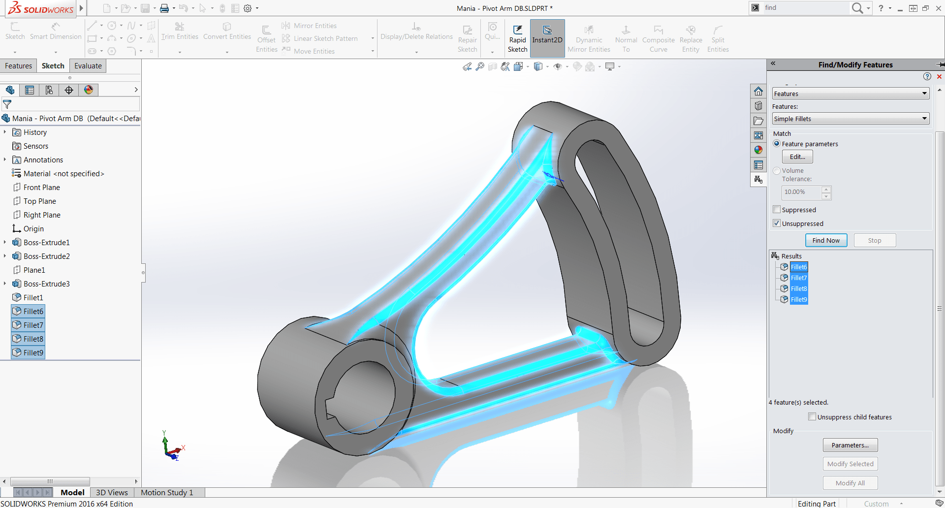 SolidWorks: Find/Modify Features - Changing Multiple Features at Once