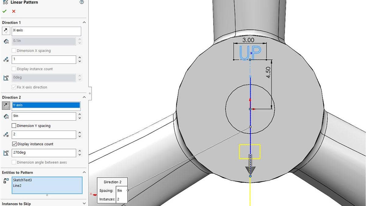 Linear sketch patterns in SOLIDWORKS