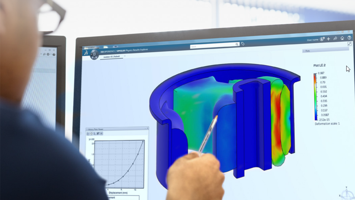 A man is using 3DEXPERIENCE SIMULIA to solve his simulation problem.