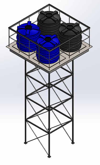 A tower created using Weldments specific features in SOLIDWORKS CAD 