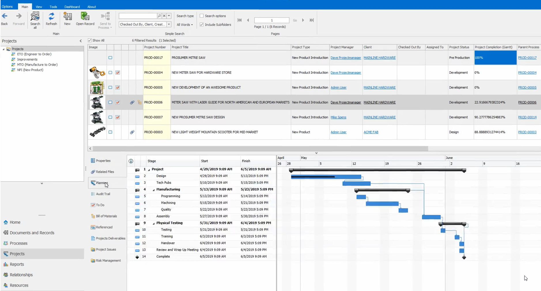 The main dashboard view in SOLIDWORKS Manage