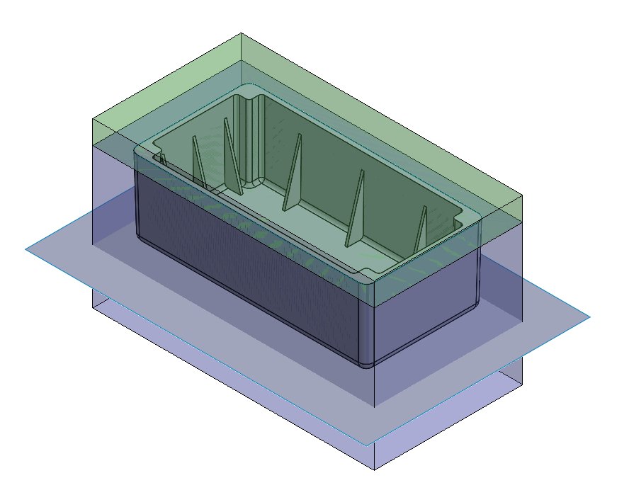 SOLIDWORKS mold model with surface extended