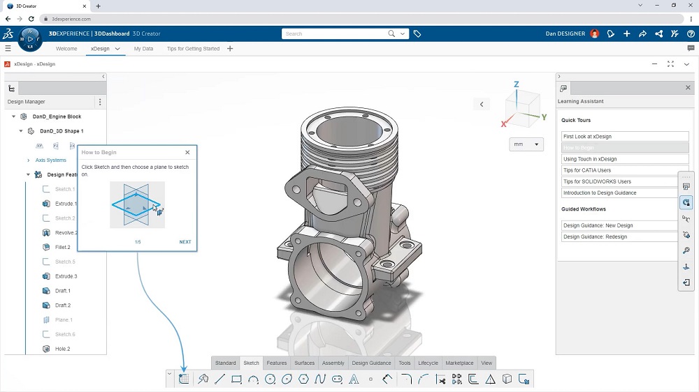 3D Creator browser-based CAD design tool for parts and assemblies.