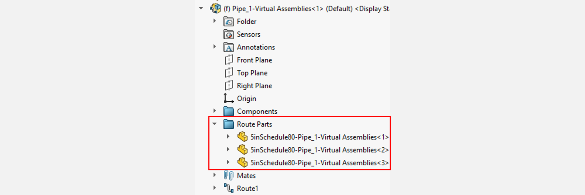 Copied design library parts in route parts folder in SOLIDWORKS 