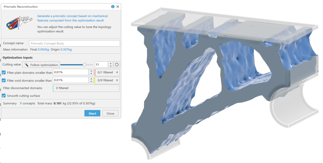 ATIA Topology Optimization Material Mass reconstruction after the completed analysis