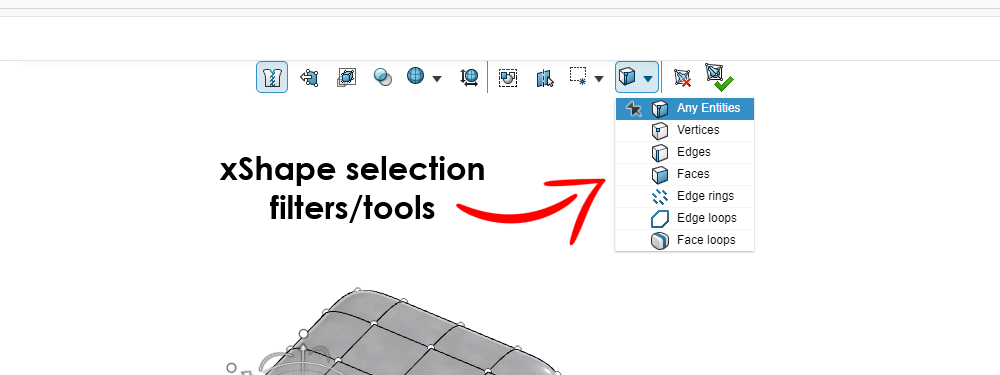 xShape selection filters and tools menu 