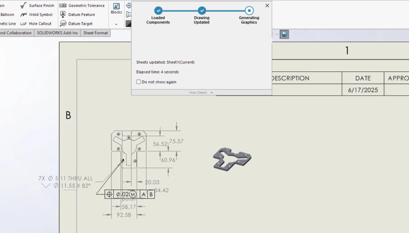 Loading menu for Automatic Drawings in SOLIDWORKS