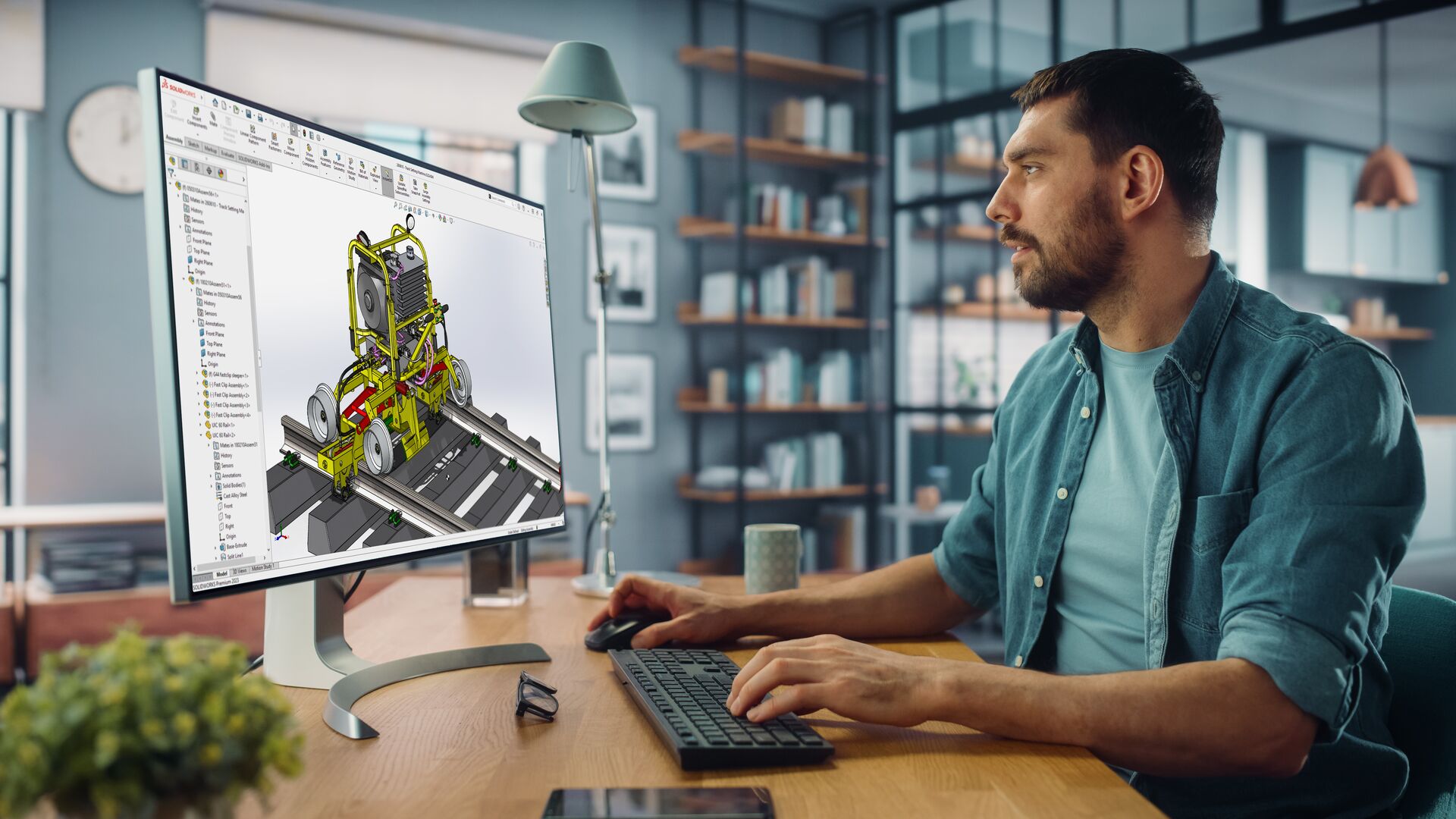 SOLIDWORKS CAD being used on a large equipment assembly design