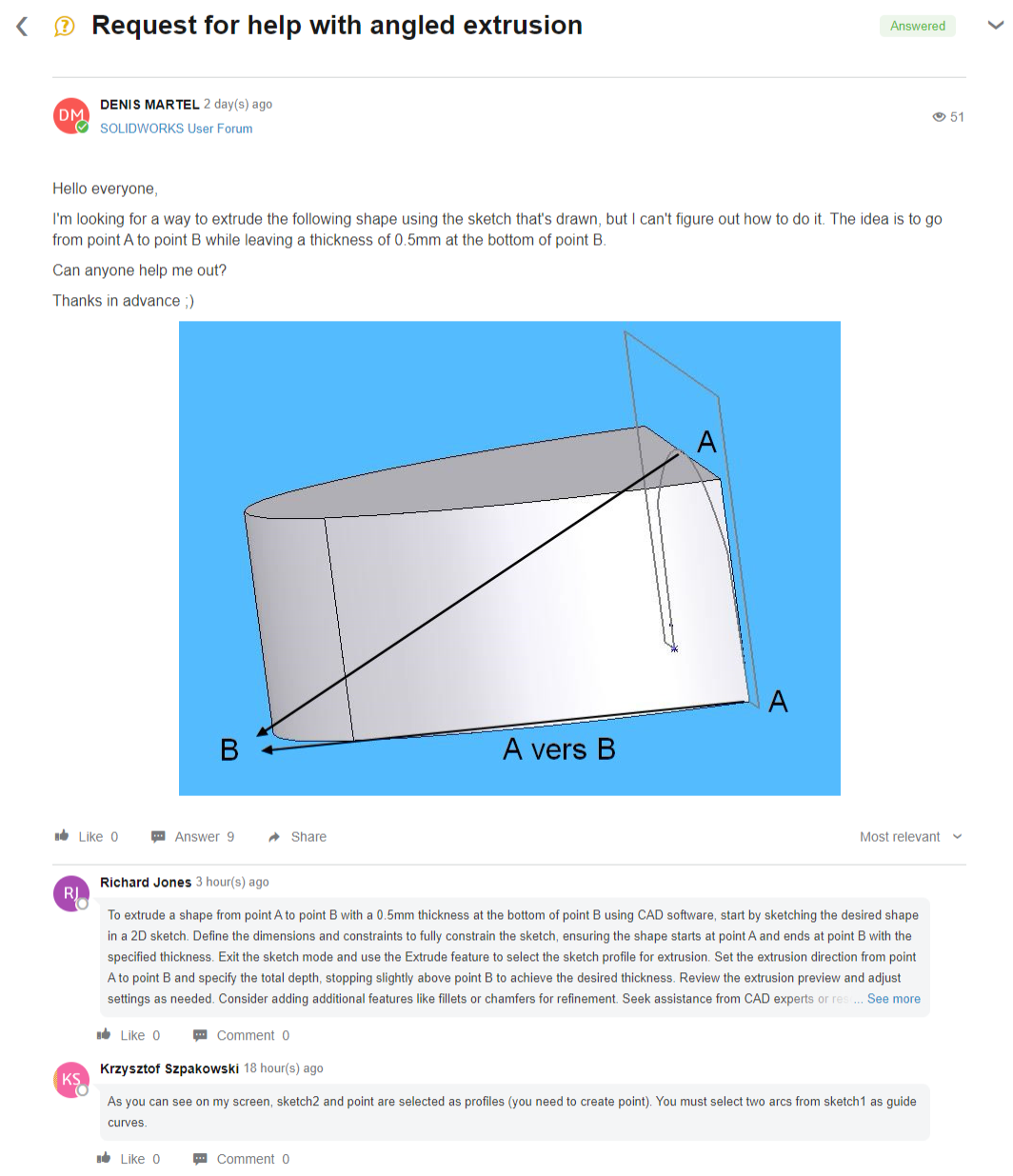 Example SOLIDWORKS Forum Post