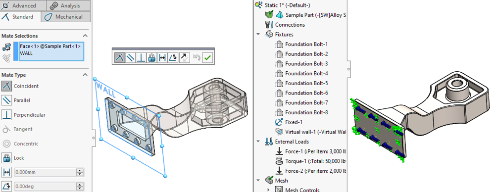 Fixed geometry of a part in SOLIDWORKS Simulation