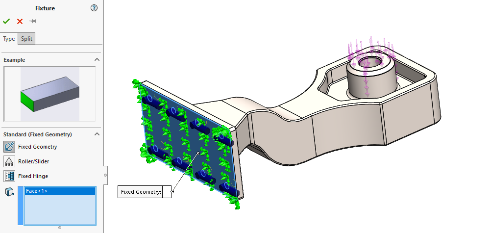 Applying a fixture in SOLIDWORKS Simulation