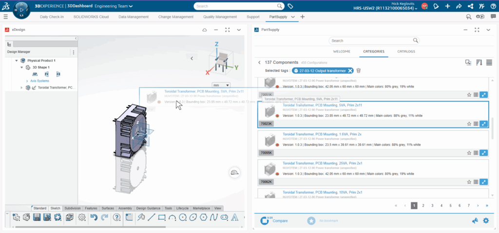 Inserting parts into xDesign