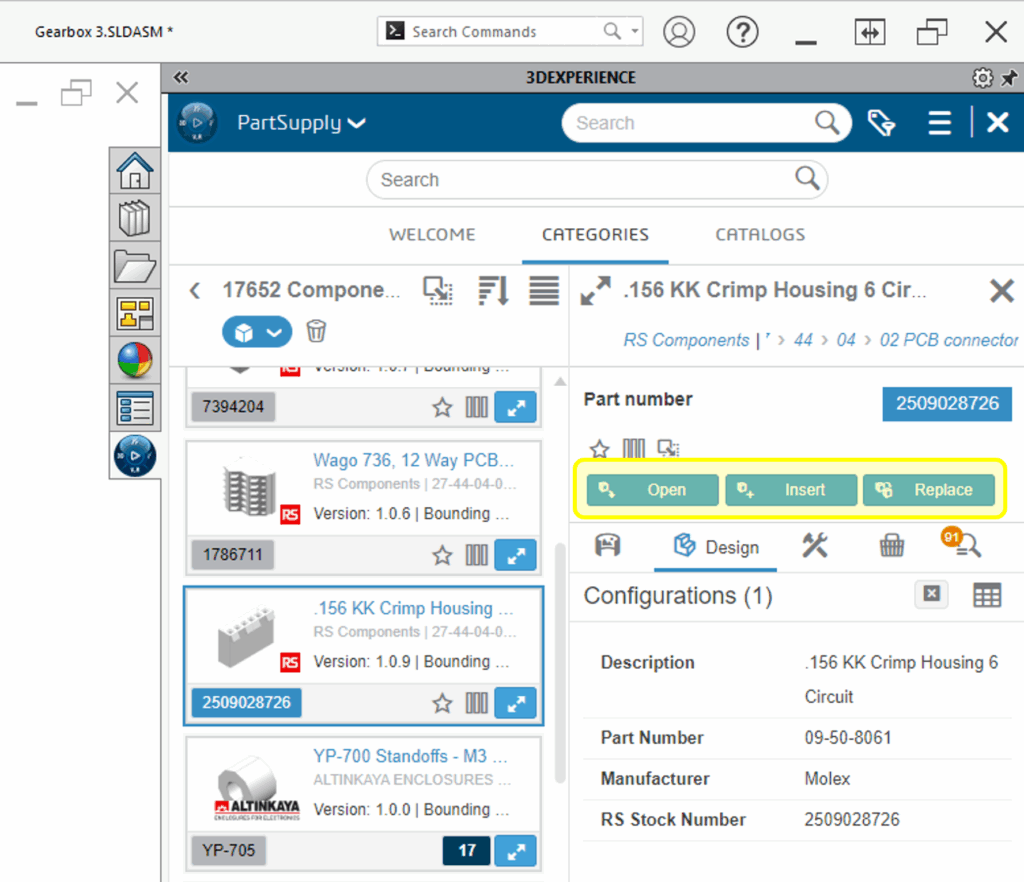 Configurations and options in PartSupply