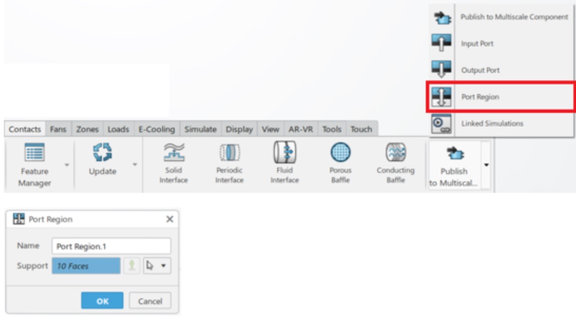  Menu in the Fluid Scenario Creation app to define a port region 