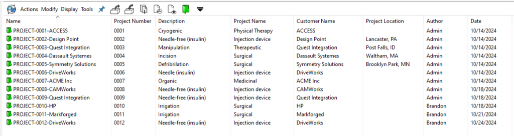 A template with standard documents in SOLIDWORKS PDM