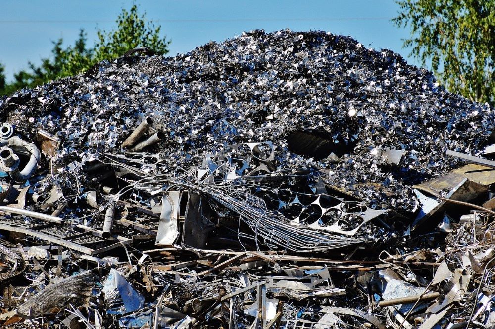 A pile of scrap metal material waste