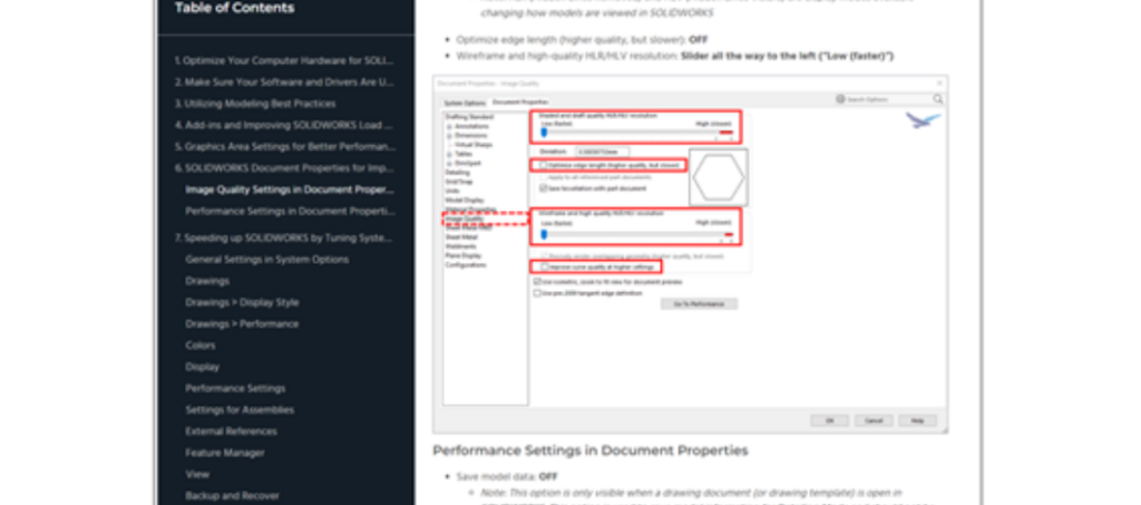 System settings for improving performance in SOLIDWORKS CAD