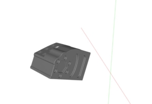 A front-facing view of the workspace showing a mesh with no alignment to a coordinate system. 
