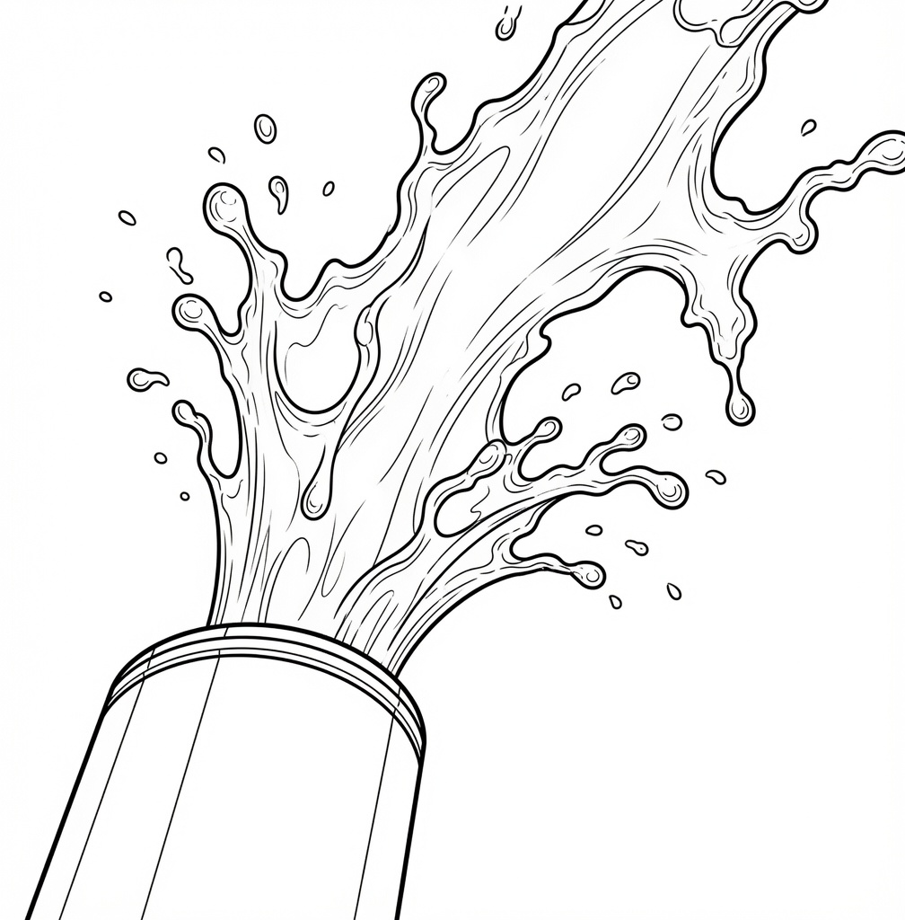 Line illustration of water erupting from the pneumatic water-balloon cannon.