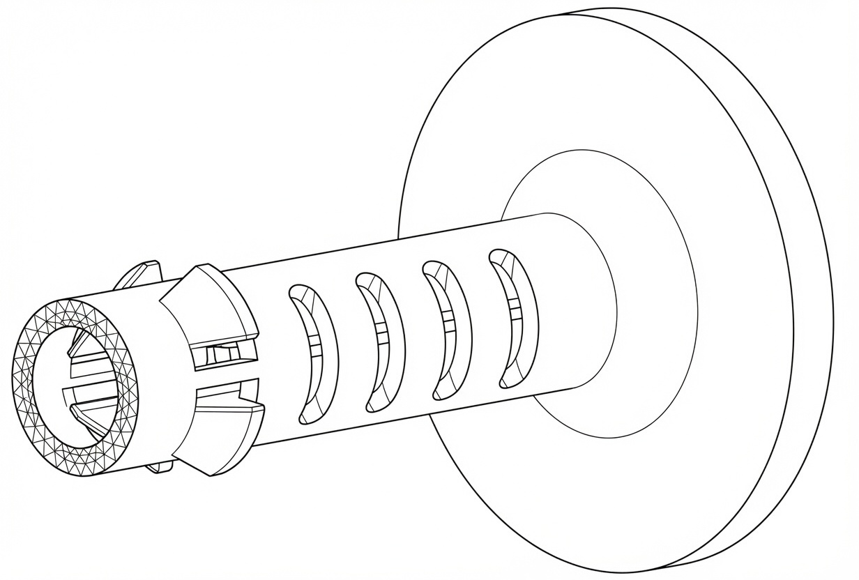 SOLIDWORKS line drawing of the one-piece compliant mechanism with its flexing locking pin.