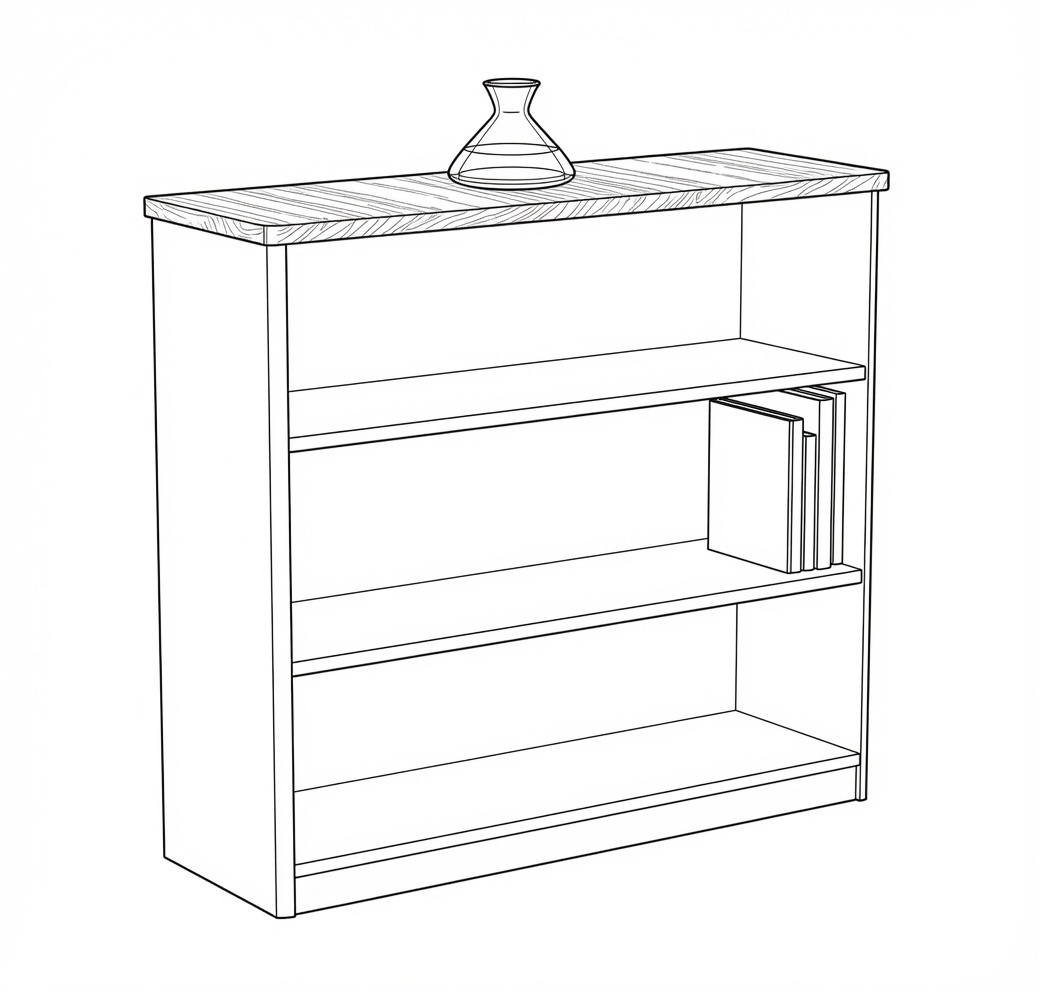 SOLIDWORKS line drawing of the bookcase modeled in 15 minutes.