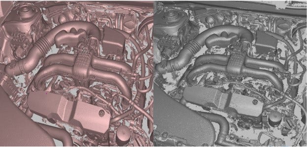 3D scanning mesh with high and low point density comparison