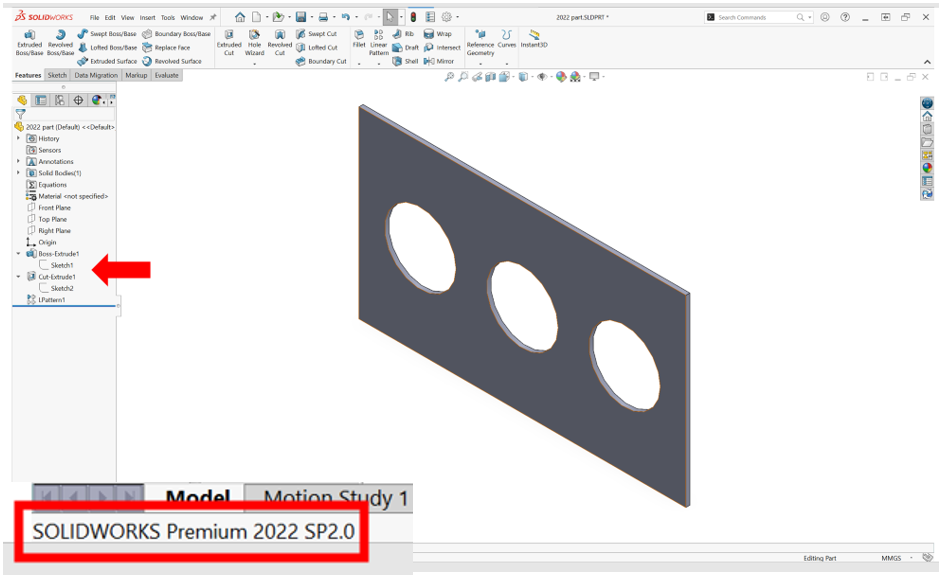  A part created in SOLIDWORKS 2024 and saved as SOLIDWORKS 2022 file