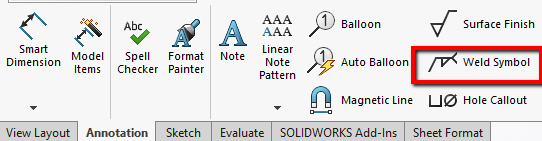 The Annotation Tab in SOLIDWORKS.