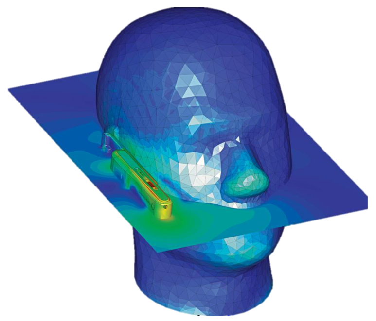 Specific absorbed radiation using a phone and a model of a human head 