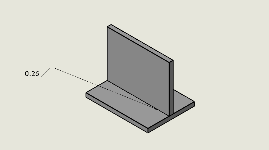 A weld symbol is placed at a desired location of weld on the part in SOLIDWORKS.