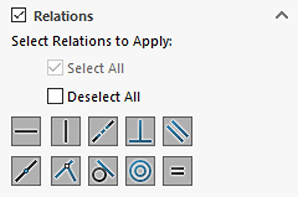 Enable all relations SOLIDWORKS