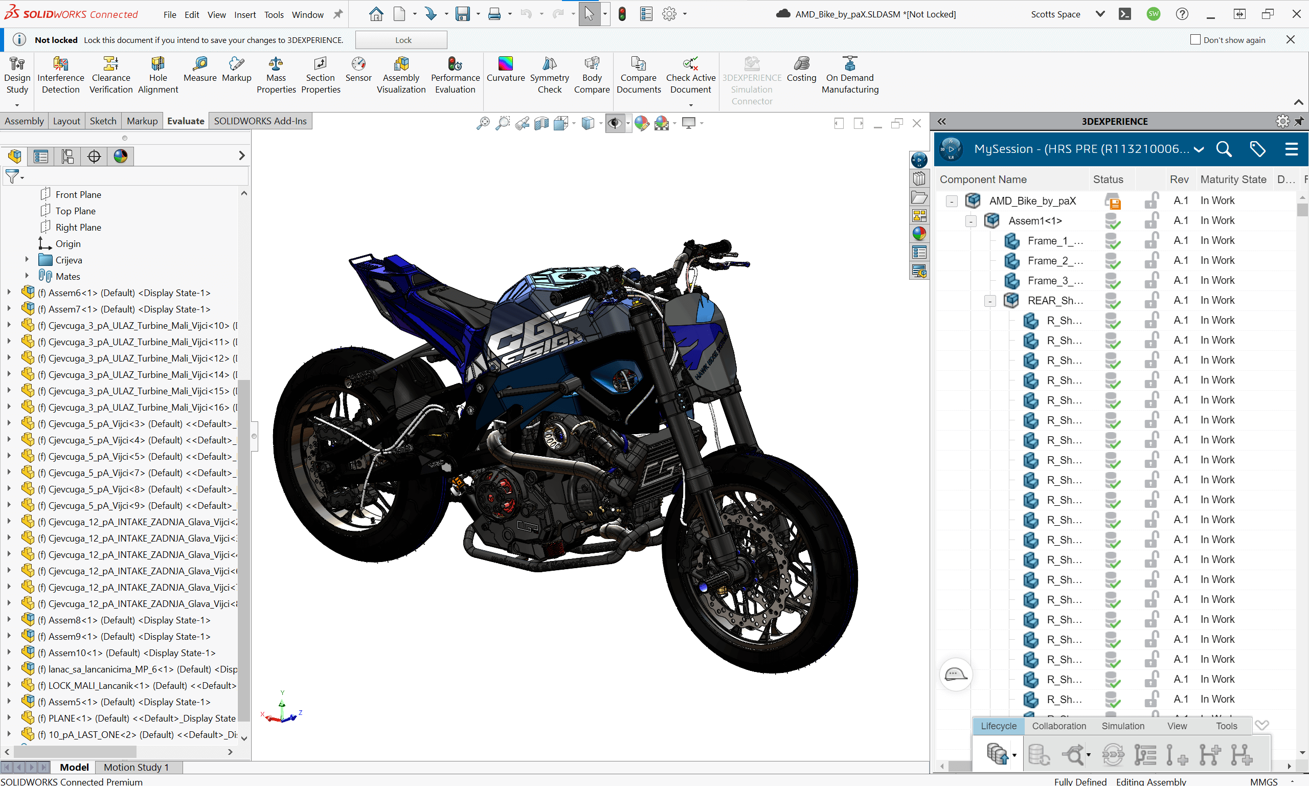 motorcycle assembly model in SOLIDWORKS