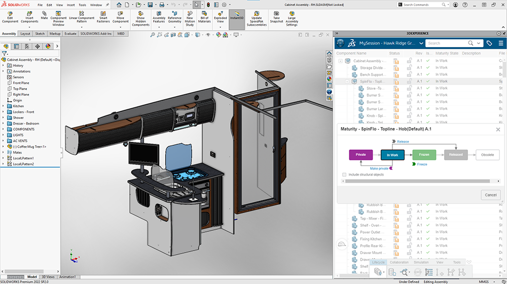 Data management tools in 3DEXPERIENCE Platform embedding into the SOLIDWORKS CAD interface