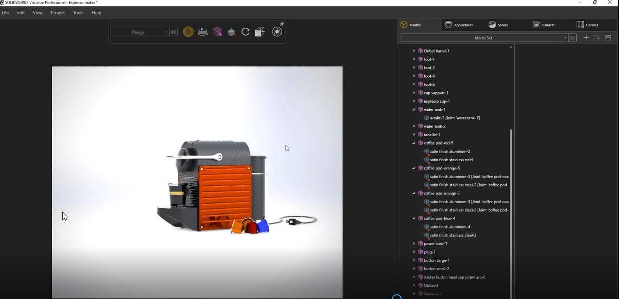 SOLIDWORKS Visualize Professional Espresso Still Image from Animation
