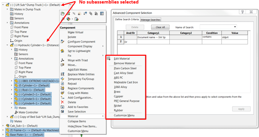 Selecting All Components and Subcomponents in an Assembly