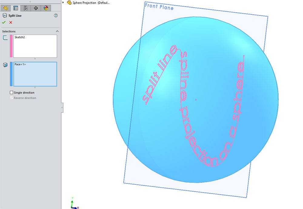 Split line feature in SOLIDWORKS for sketch text