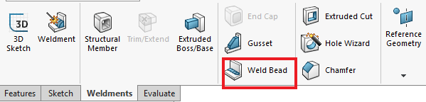The Weld Bead Setting in the SOLIDWORKS menu.