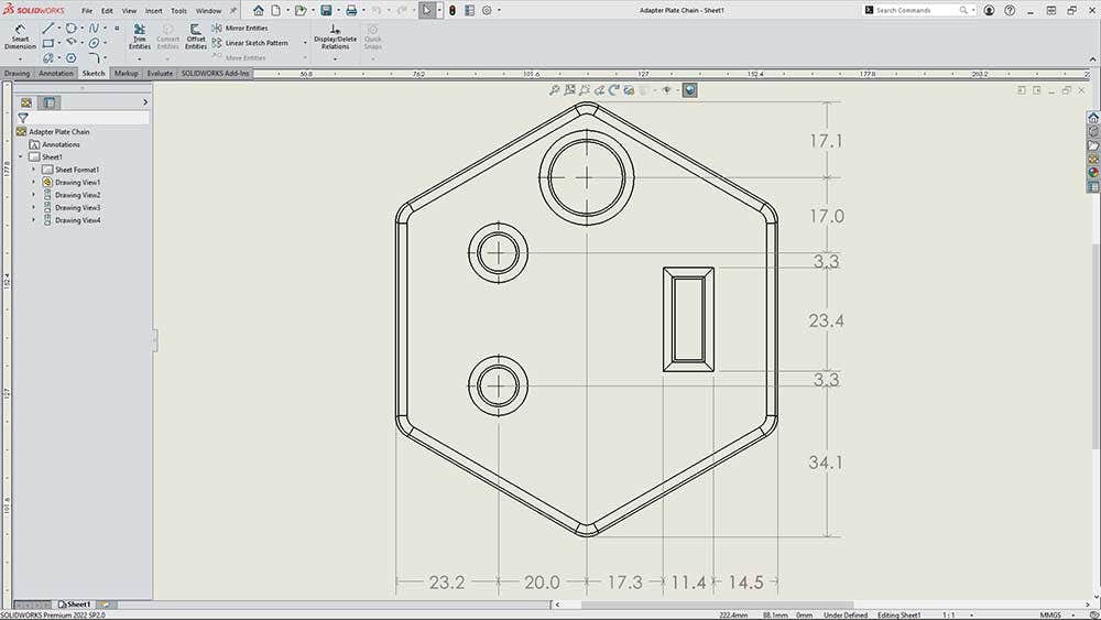 Chain scheme autodimension tool for drawings in SOLIDWORKS